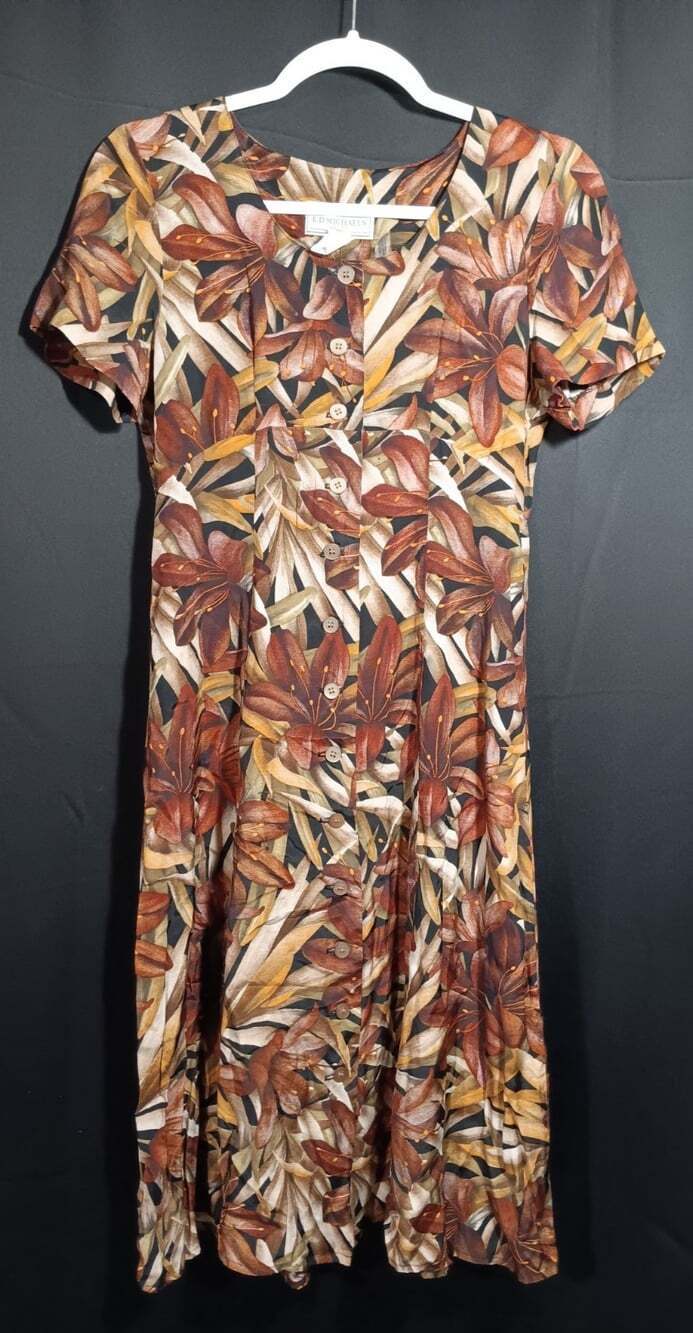 Cottagecore Teacher Vtg E.D. Michaels Petite Fall Floral Back-Tie Midi Dress 4